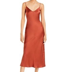 Line & Dot Rust Dolly Satin Midi Dress, Medium.